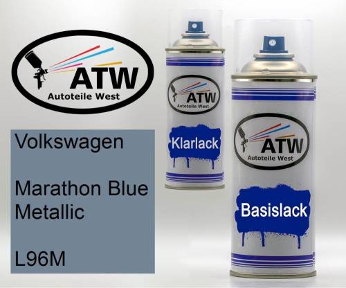 Volkswagen, Marathon Blue Metallic, L96M: 400ml Sprühdose + 400ml Klarlack - Set, von ATW Autoteile West.